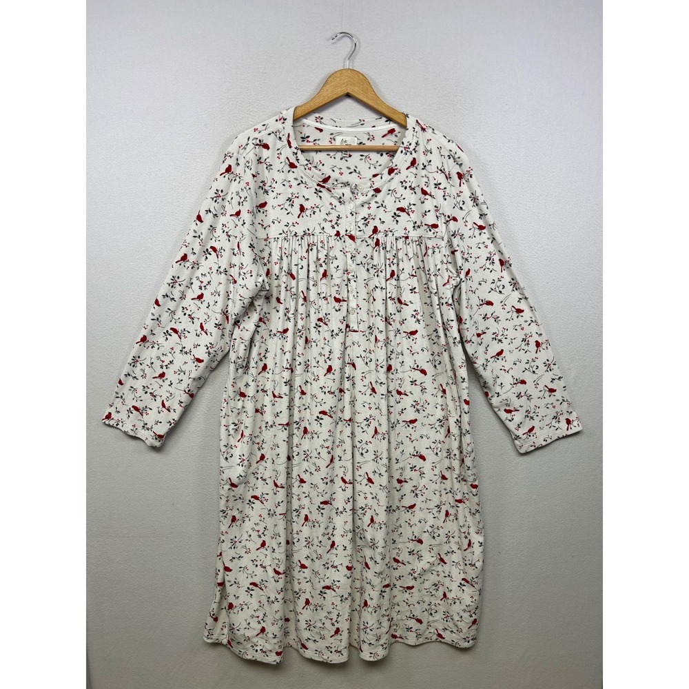 Cottagecore Aria Collection Women 3X White Cardinal Fleece Nightgown Sleep Dress